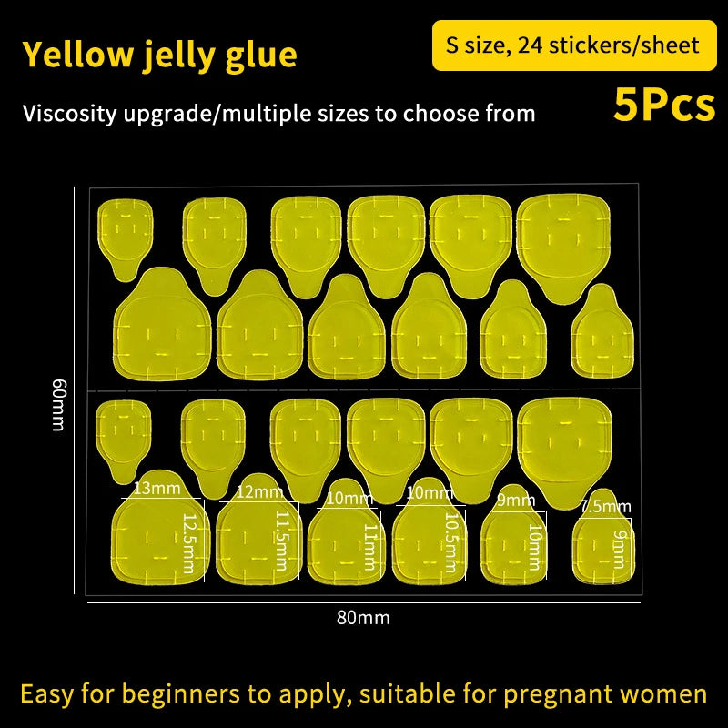 5Pcs False Nail Art Adhesive Tape Colour Jelly Glue DIY Fake Nail Manicure Gel Waterproof Tabs Nail Glue Nail Tools Peaceful Pleasures Health and Wellness 2 Yellow