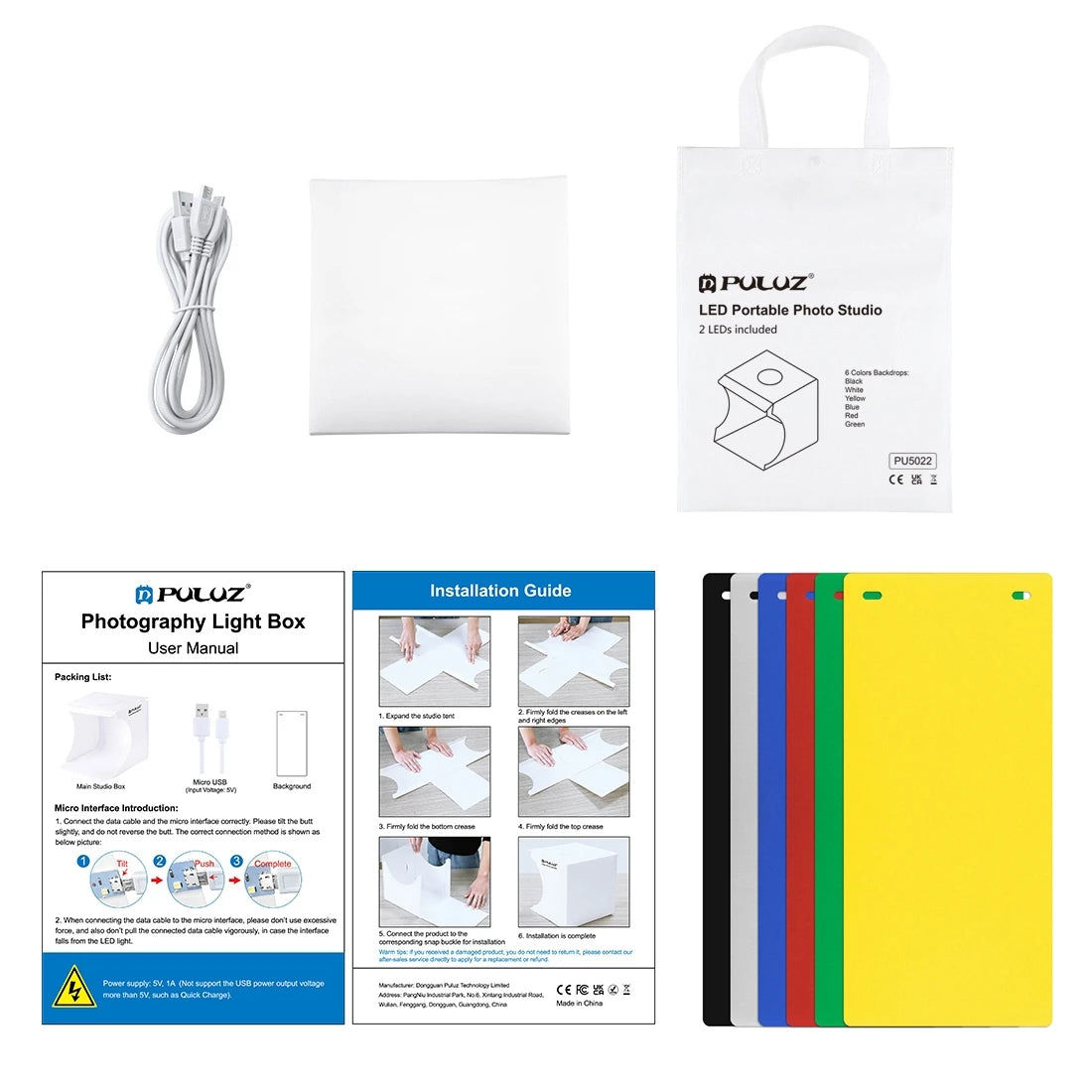 PULUZ 20cm LED Photo Studio Light Box Kit | 6 Backdrops