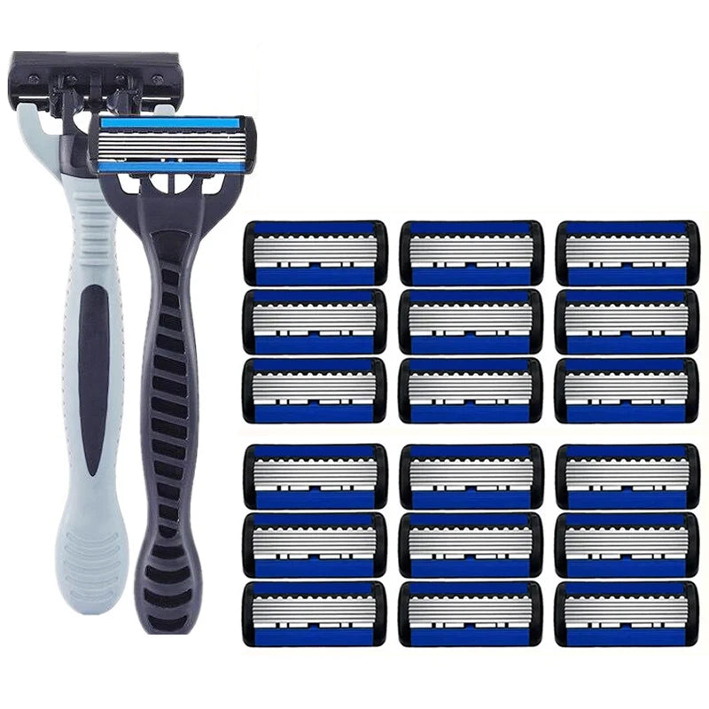 Men's 6-Layer Stainless Steel Safety Razor – Replaceable Head