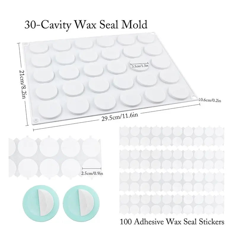 A36T-For Wax Seal Mold Kit,Silicone Mat, 100 Pcs Double-Sided Adhesive For Wax Seal Stickers For Stamp Peaceful Pleasures Health and Wellness