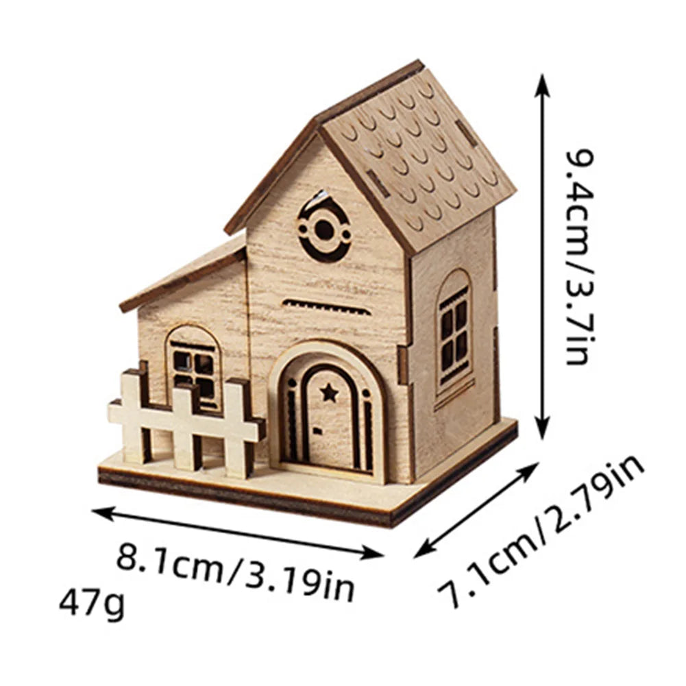 Battery-Powered Wooden Log Cabin Christmas Ornament