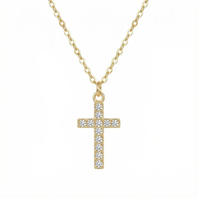 Zircon Cross Pendant Necklace – Minimalist Clavicle Chain Women