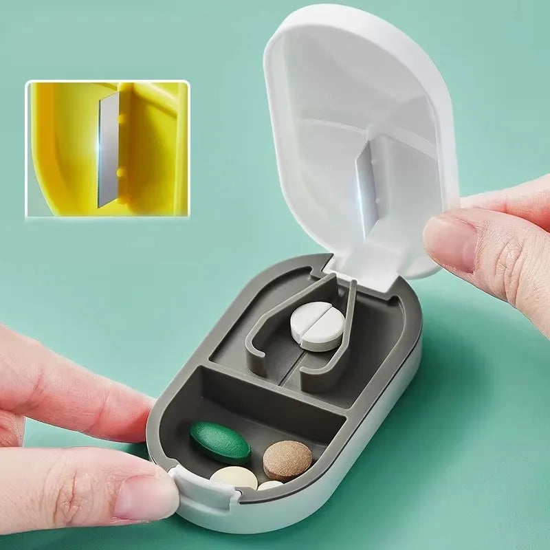 Portable Pill Cutter & Organizer with Stainless Steel Blade