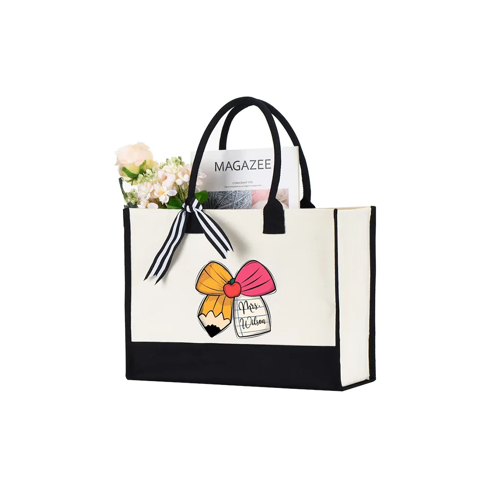 Personalized Teacher Tote Bag | Coquette Bow Name Gift
