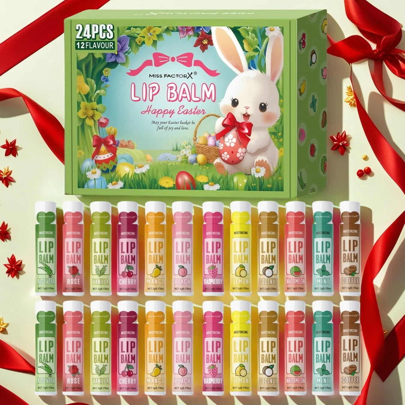 24PCS/box, Lip Balm Set, Moisturizing and Glossy, Easter Gift Set, Suitable for Dry Lips, Women's Gift Mother's Gift, Party Supp Peaceful Pleasures Health and Wellness