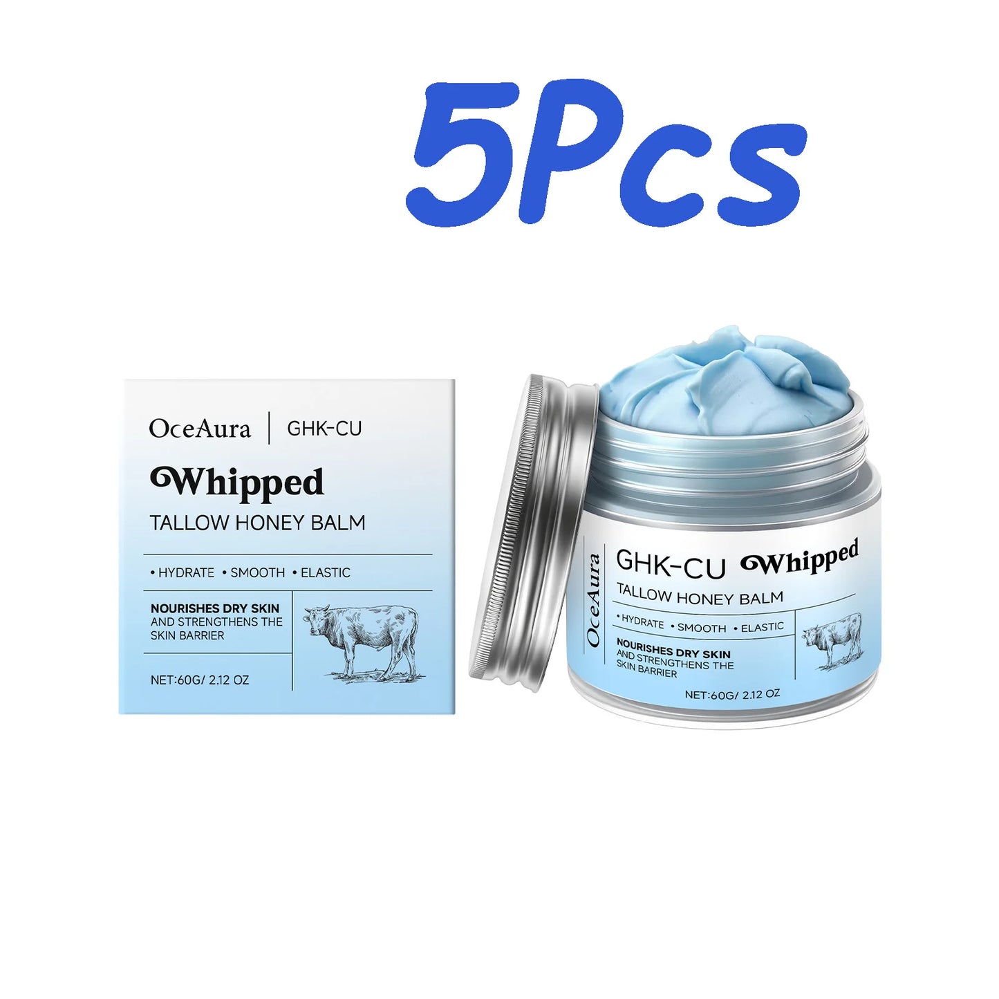 Whipped Tallow Honey Balm Deep Moisturizing for Dry Cracked Skin Non-Greasy Body Butter Brightening Tightening Face Cream Care Peaceful Pleasures Health and Wellness 5 x 60g boxed
