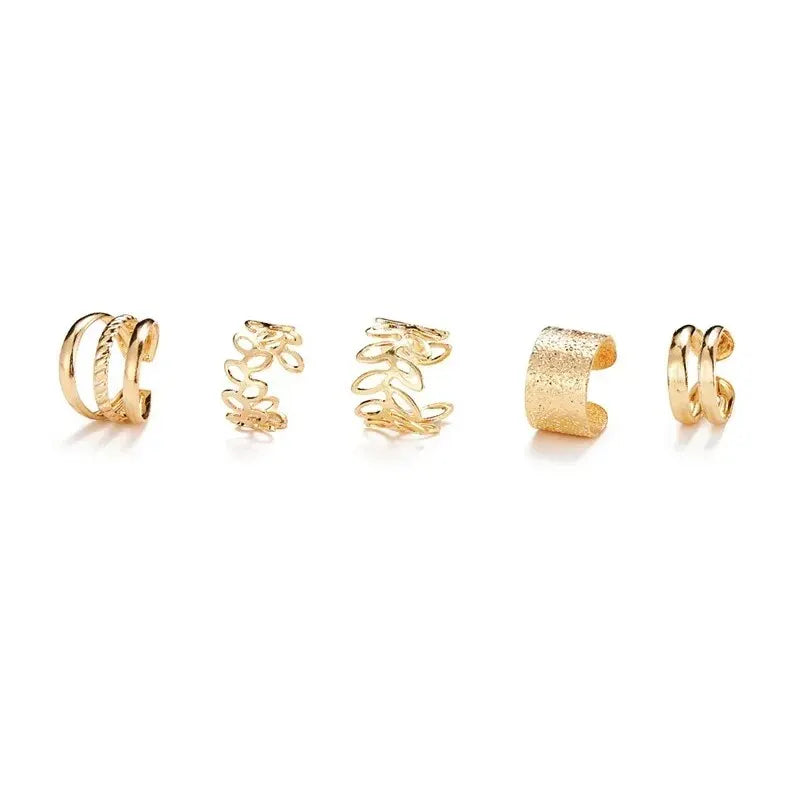 5-Piece Silver Leaf Clip Ear Cuffs | Non-Piercing Earring Set