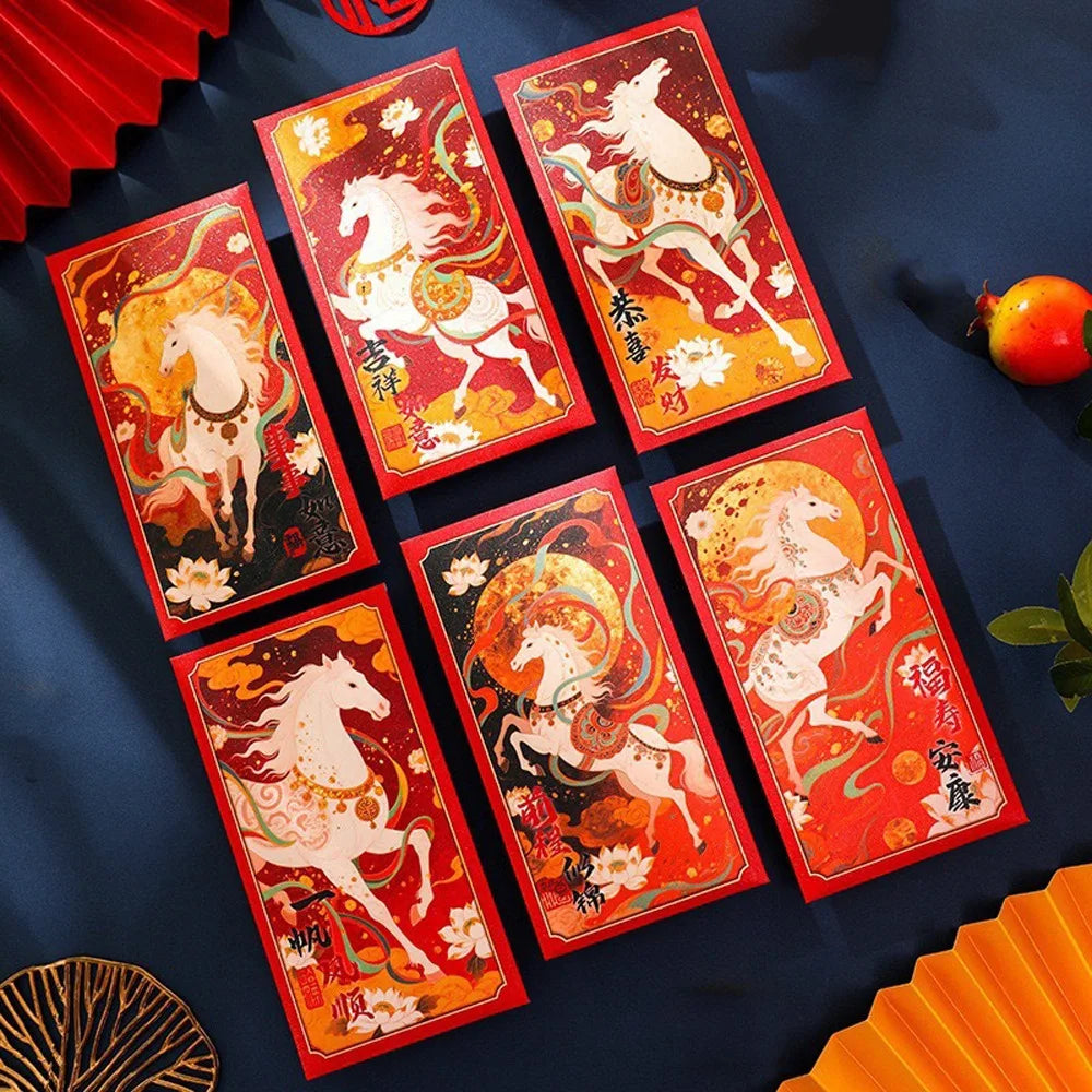 2026 Horse Year Red Envelopes | 6pcs Chinese New Year Lucky Money