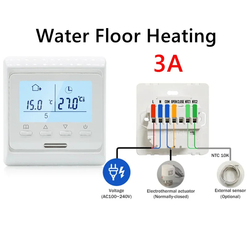 2024 New WiFi Programmable Thermostat Hot Floor 220V 16A Electric Home Floor Heating Temperature Controller APP Remote Control Peaceful Pleasures Health and Wellness Water-No WiFi AC100-240V