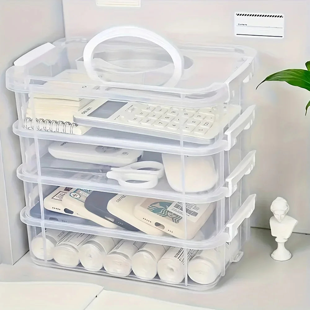 4-Layer Transparent Partitioned Drawer Storage Box with Cover