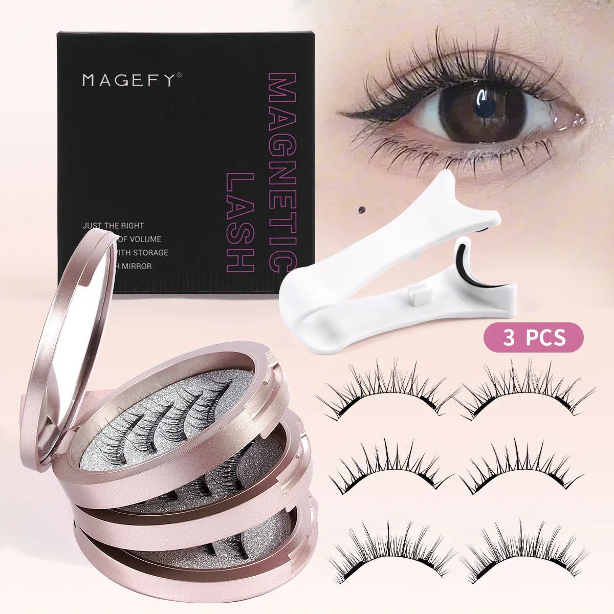 MAGEFY 3 Pairs Magnetic Eyelashes Glue Free with Applicator