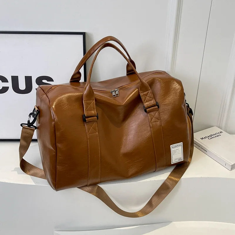 Large Capacity PU Leather Travel Duffel & Sports Fitness Bag