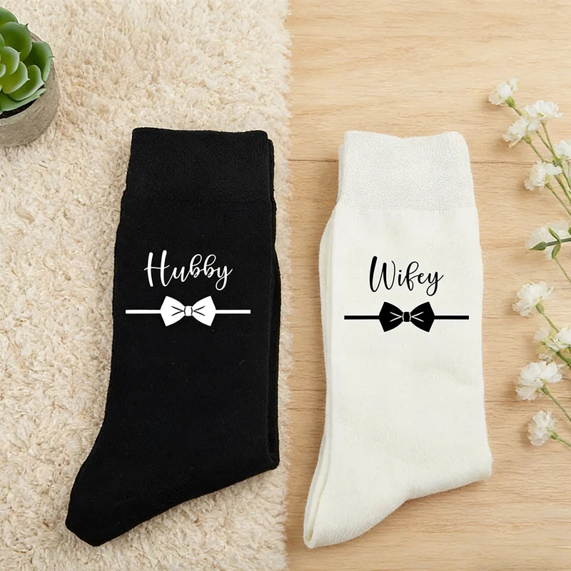 Hubby & Wifey Matching Socks Set | Newlywed Couple Gift Novelty Couple Socks Peaceful Pleasures Health and Wellness