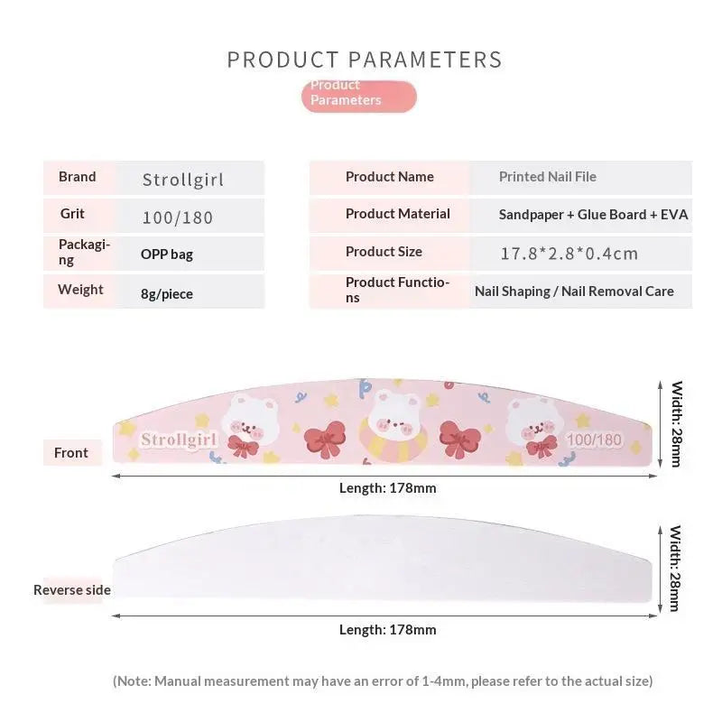 Cartoon Nail Files 5-Pack | Double-Sided 100/180 Grit Manicure