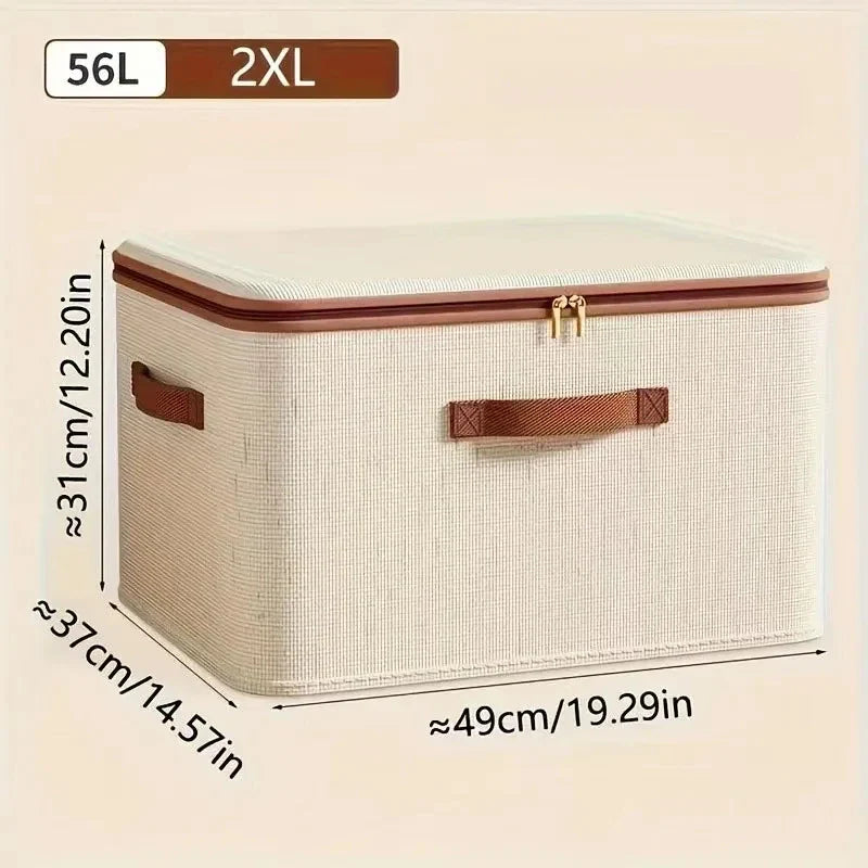 Large Hard Shell Cotton Linen Storage Box with Zippered Lid