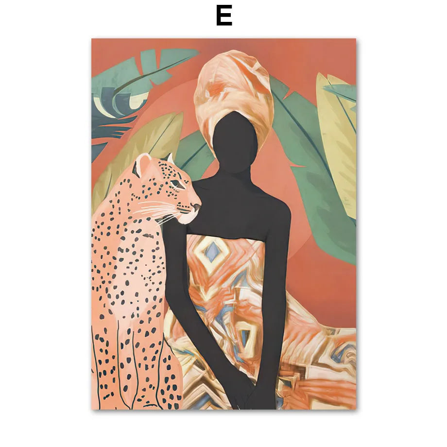 Abstract African Woman Floral Canvas Wall Art | Nordic Print Canvas Wall Art Print Peaceful Pleasures Health and Wellness E 20x30cm Unframed