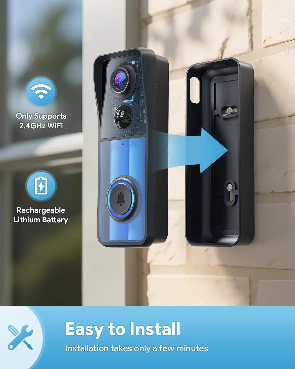 Wireless 2K HD Video Doorbell with Night Vision, Two-Way Audio, Motion Detection, IP66 Waterproof, Alexa Compatible Peaceful Pleasures Health and Wellness