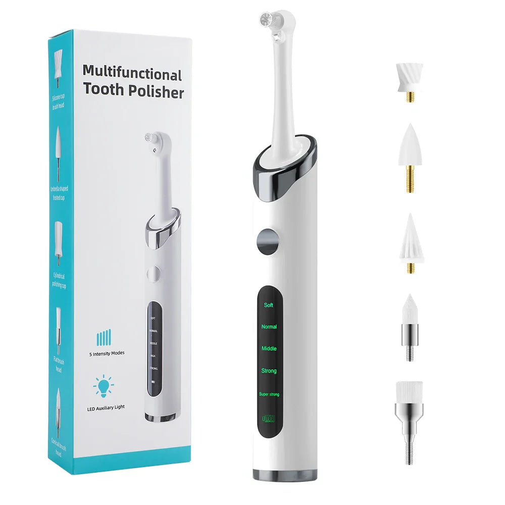 Electric Tooth Polisher Whitening Kit – 5 Modes & 6 Brush Heads