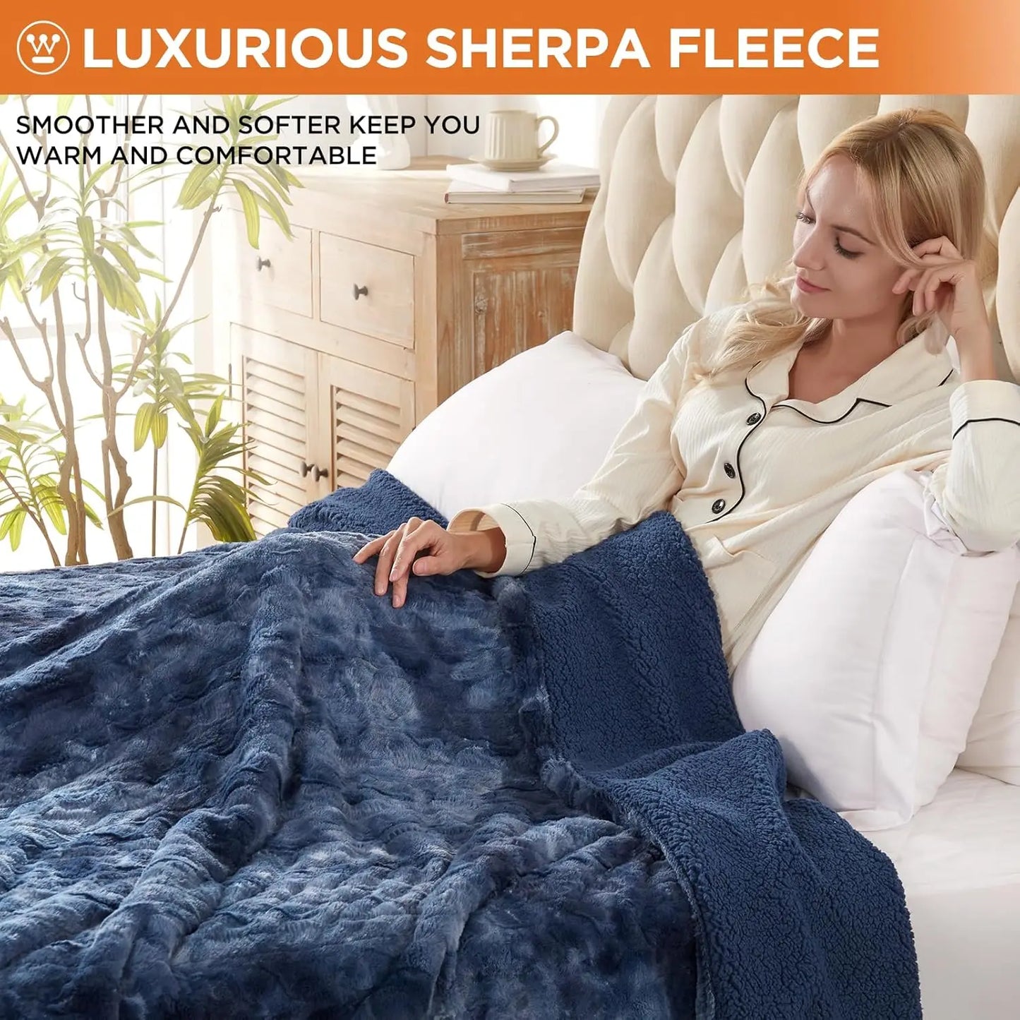 Queen Heated Blanket 84x90" – 260GSM Faux Wool & Sheepskin, 10 Levels, ETL/FCC Peaceful Pleasures Health and Wellness