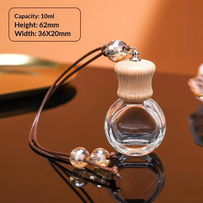 Glass Car Hanging Aromatherapy Diffuser Bottle | Wooden Cap