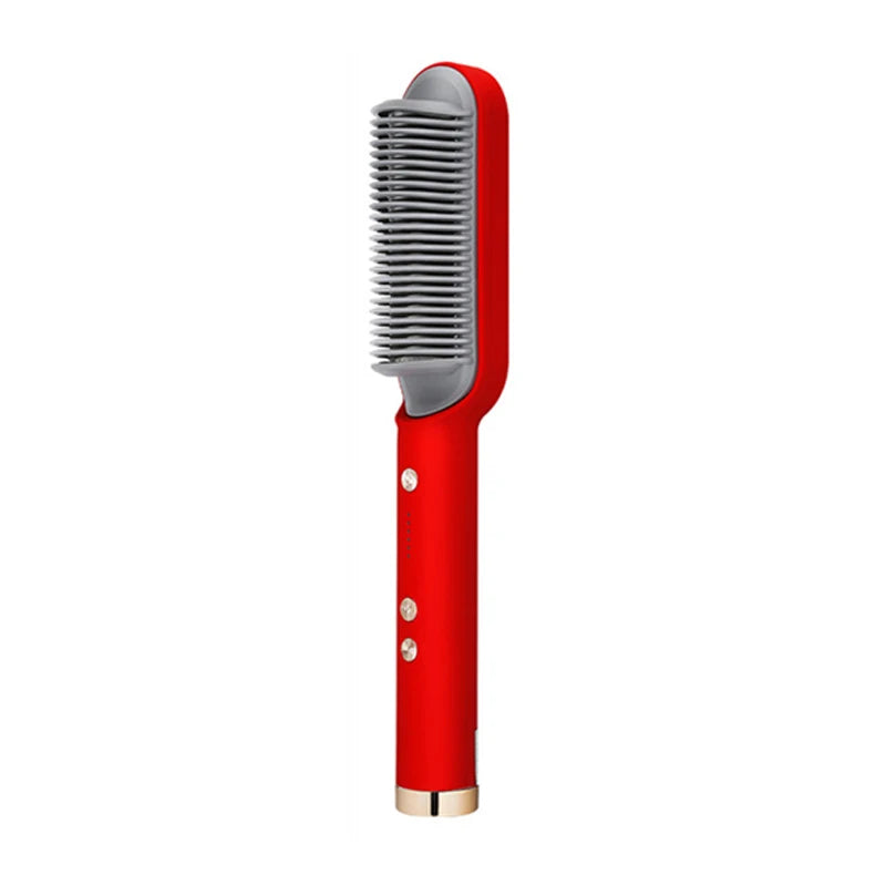 Electric Hair Straightener Brush Fast Heating 3-Min Styling Global Patent Overheat Protection Anti-Scald Portable Hotel Salon Peaceful Pleasures Health and Wellness Red EU