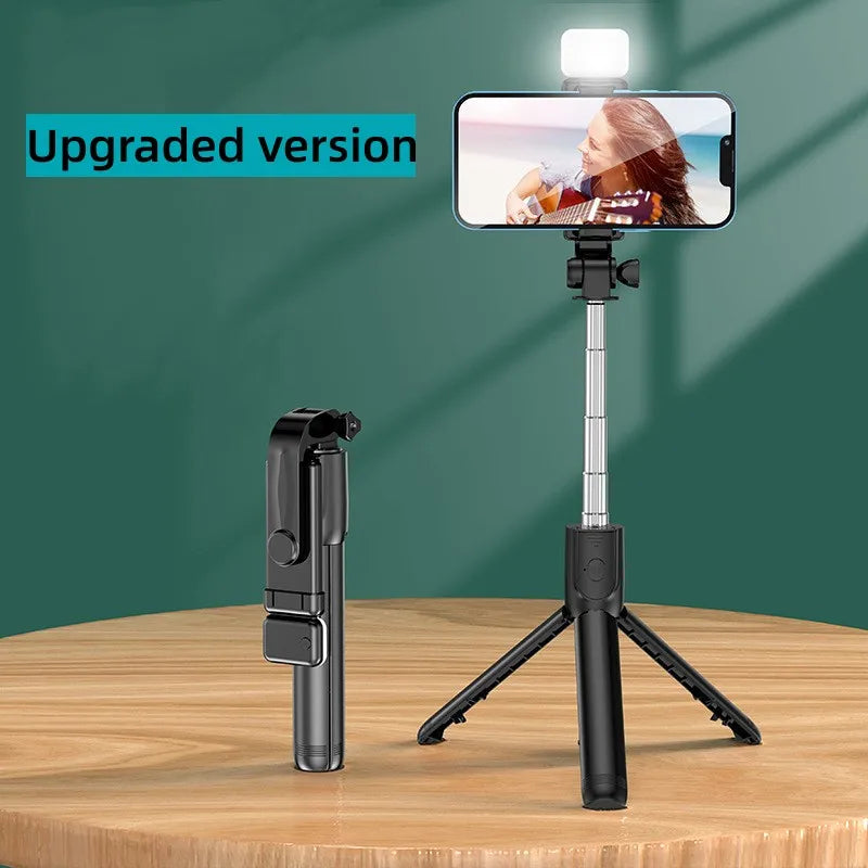 Portable Bluetooth Selfie Stick Tripod Holder with Remote Shutter Fill Light Extendable Wireless Remote Retractable Phone Stand Peaceful Pleasures Health and Wellness Black SJ
