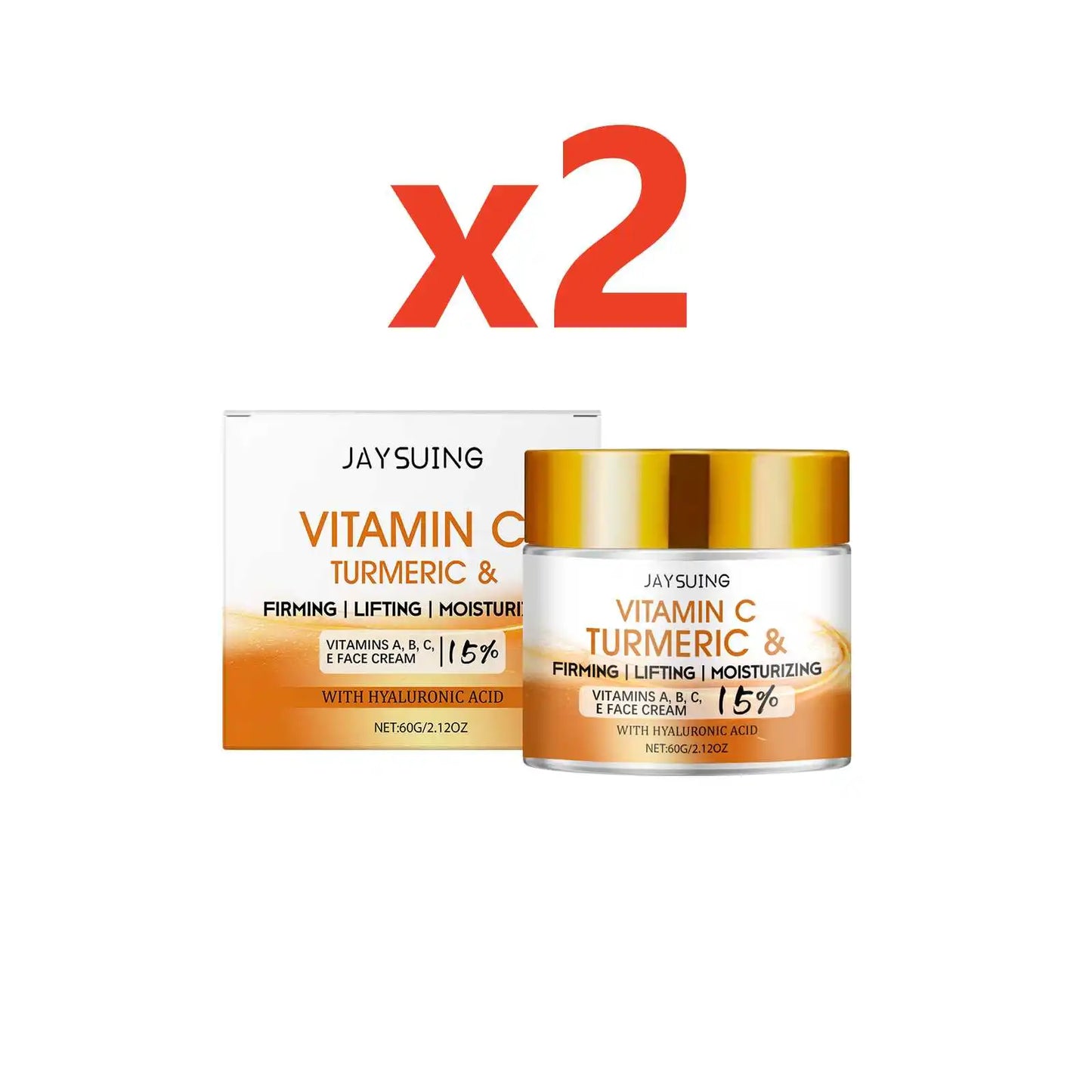 Turmeric Face Cream 15% Vitamin C Anti-Aging Firming Tightening Repair Skin Fights Acne Brightening Hyaluronic Acid Moisturizer Peaceful Pleasures Health and Wellness 120g Boxed