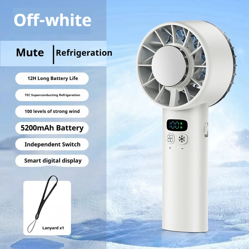HOMEFISH Ice compress high-speed cooling fan handheld fans USB Rechargeable portable LED Digital Display Travel Camping Outdoor Peaceful Pleasures Health and Wellness white