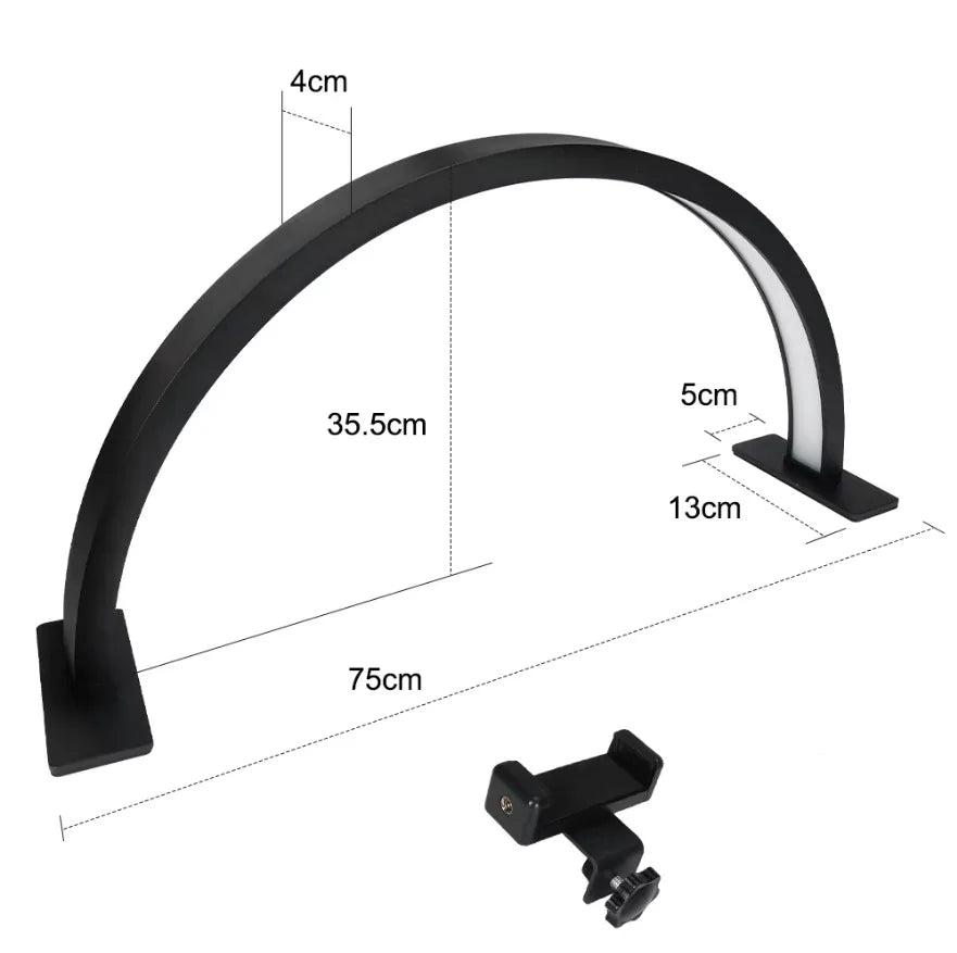 55cm 75cm Half Moon Light Half Moon Nail Desk Lamp with remote mobile phone clip for Eyelash Extension Nail Lash Tattoo Skincare Peaceful Pleasures Health and Wellness 75cm black UK Russian Federation