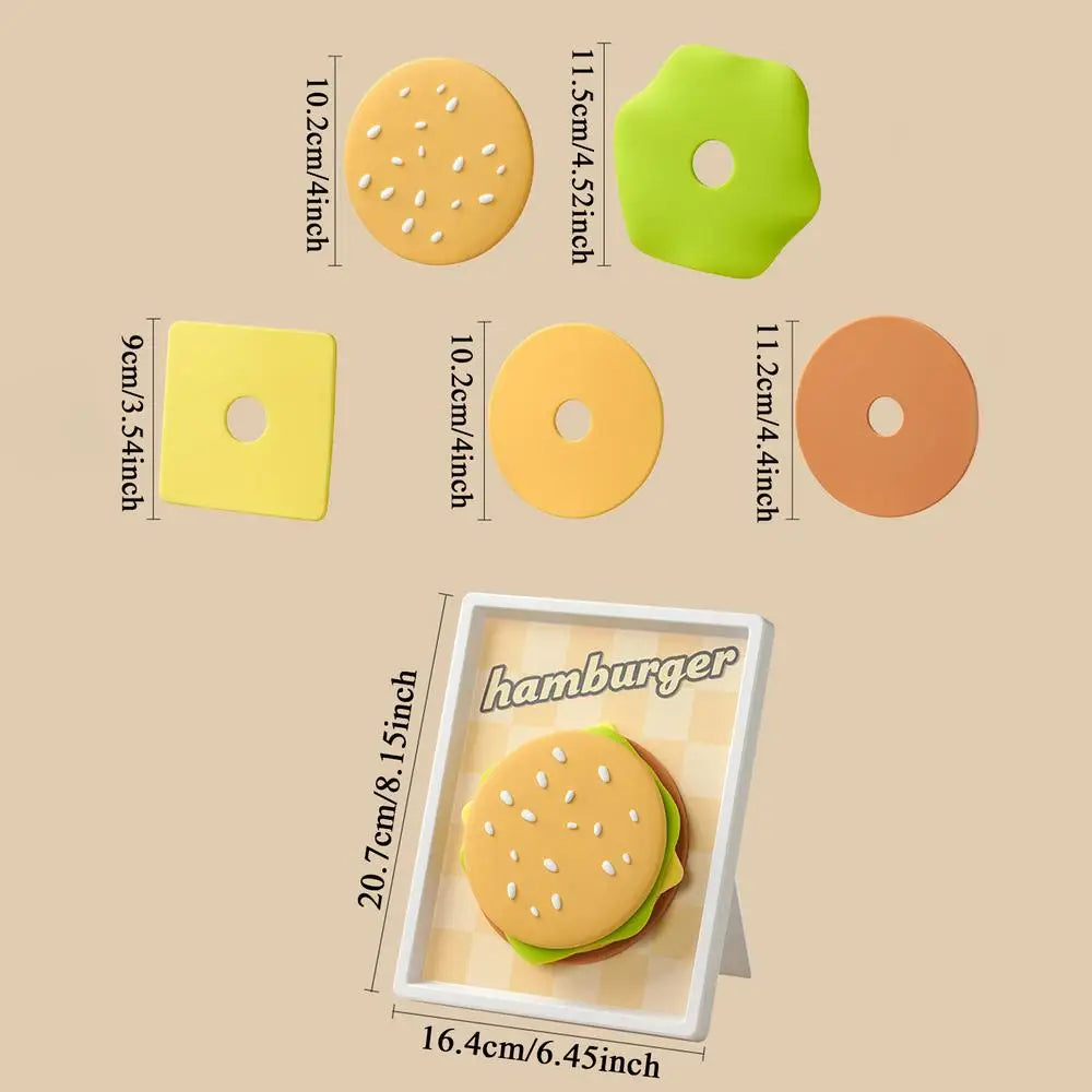 Funny Hamburger Silicone Coasters | Magnetic Storage Frame Set Novelty Coaster Set Peaceful Pleasures Health and Wellness Light Yellow China Mainland