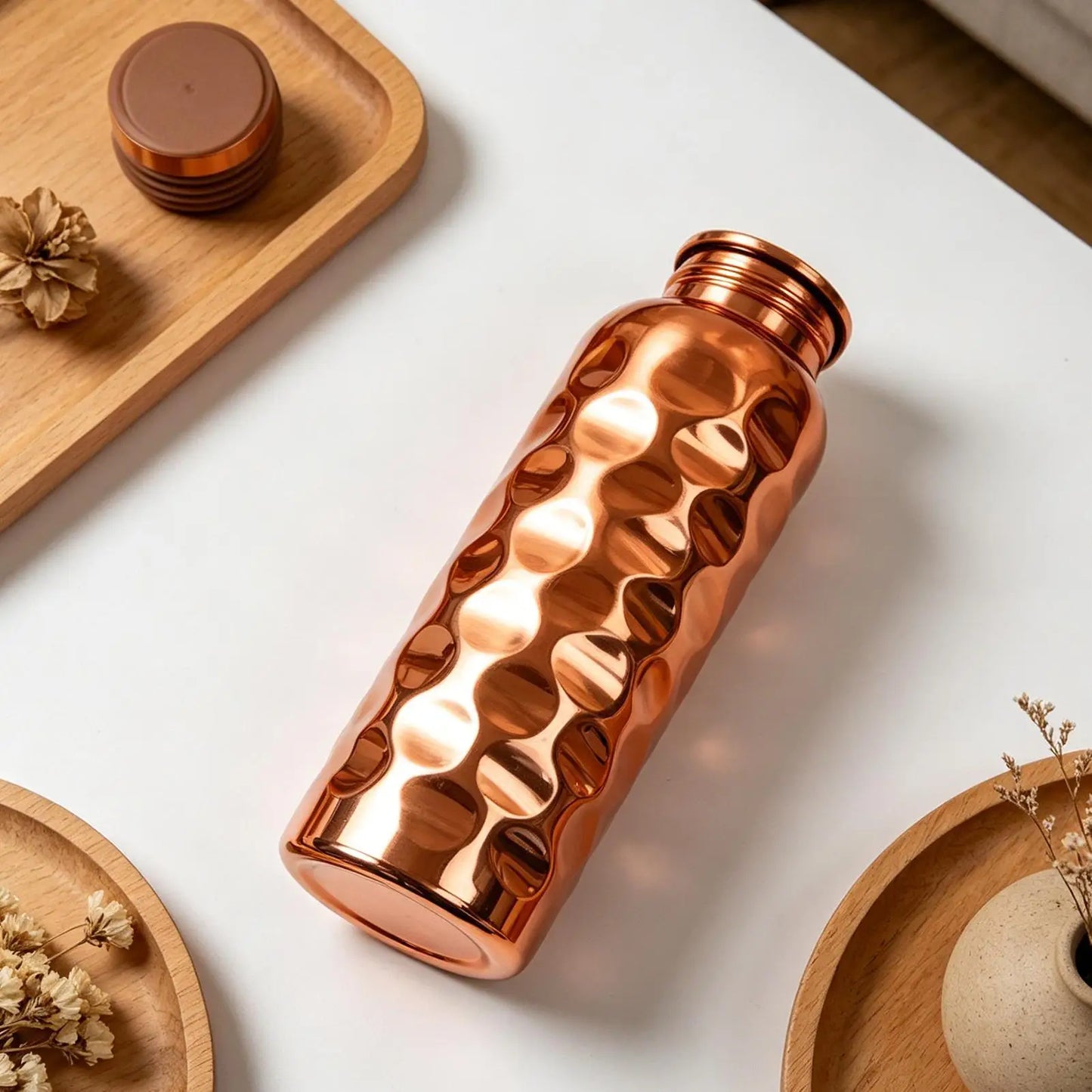 1000ml Copper Water Bottle | Hammer Pattern Leakproof Flask