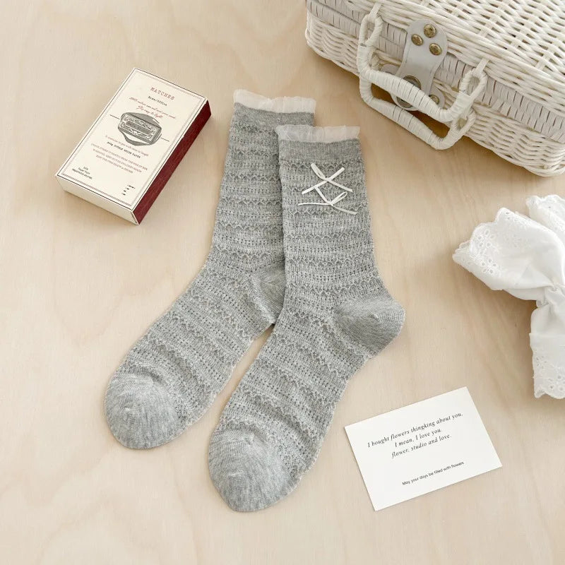 Women's Lace Bow Long Socks | Cute Mesh Lolita High Tube