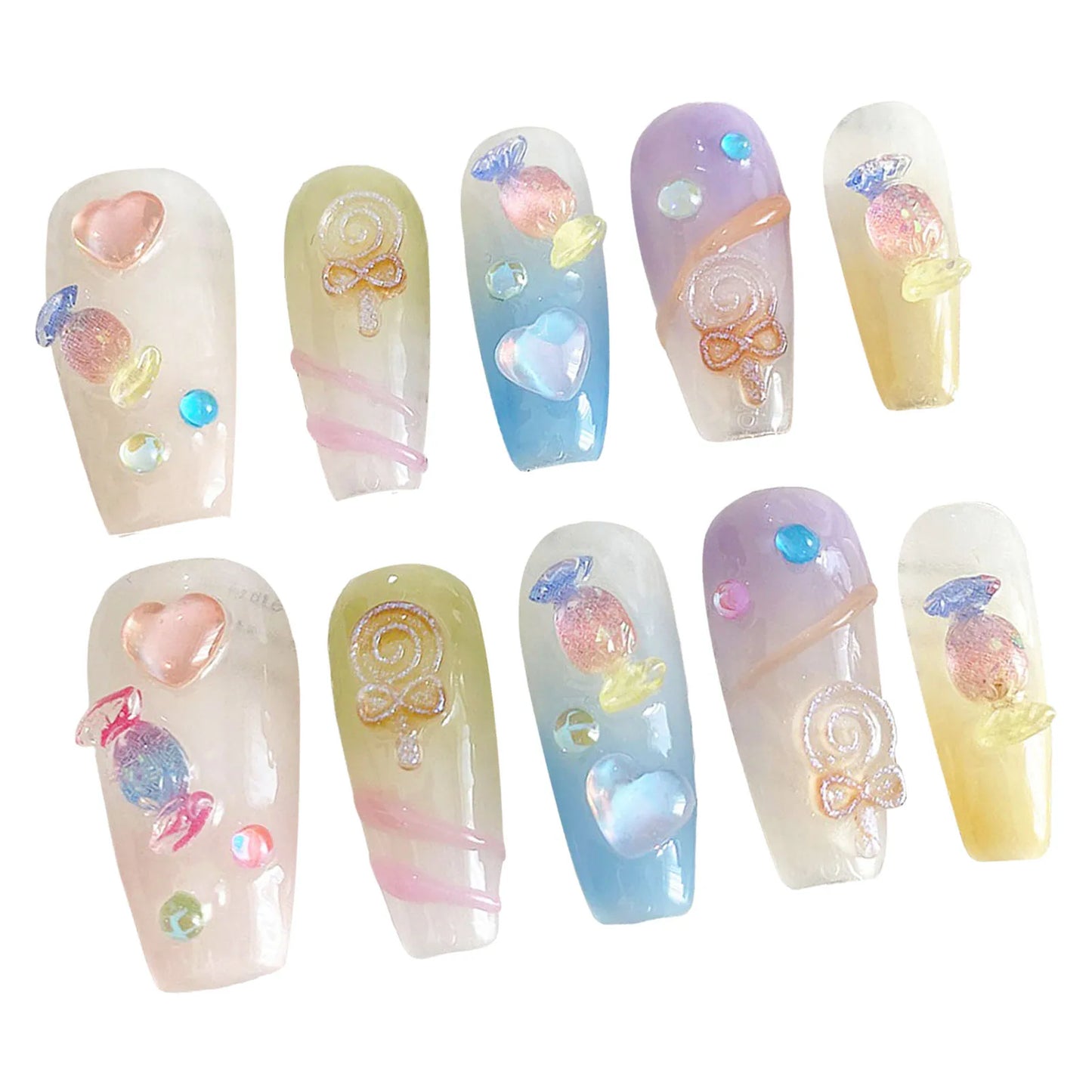 Korean Candy Crystal Press On Nails – Colorful Handmade Set Press On Nails Peaceful Pleasures Health and Wellness S