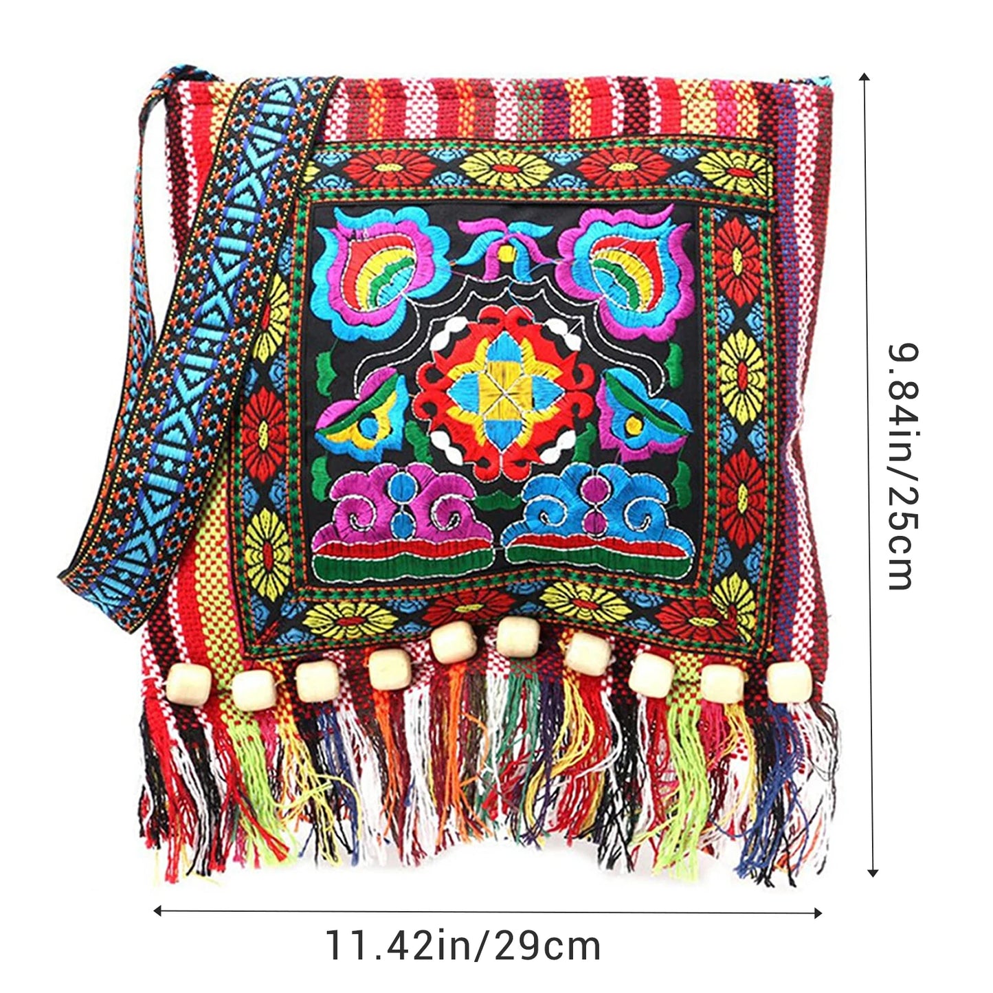 Women's Ethnic Style Embroidered Bag Versatile Tribal Boho Hippie Shoulder Bag Suitable for Birthday Christmas Gifts Peaceful Pleasures Health and Wellness