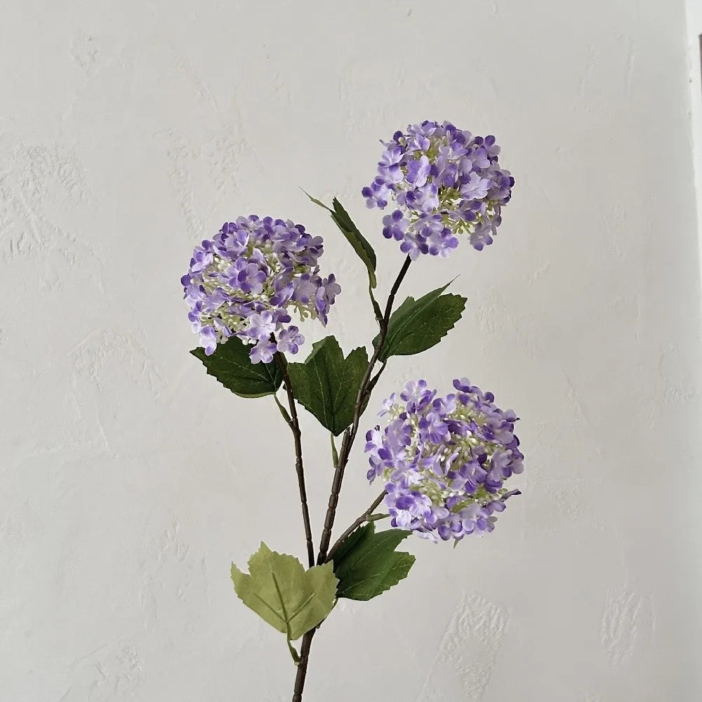 3-Head White Artificial Hydrangea Branch | Faux Floral Decor