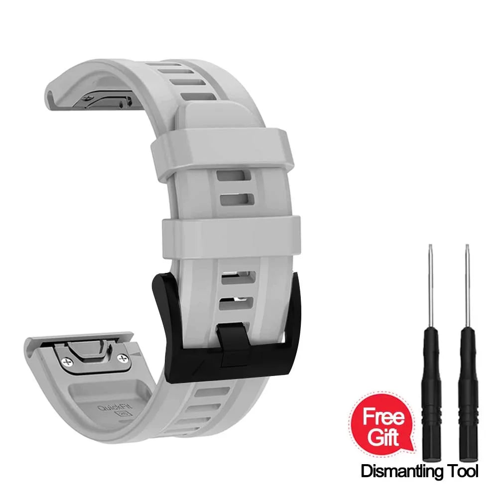 Silicone Quick Release Band for Garmin Fenix 7/5/6X | 22–26mm Peaceful Pleasures Health and Wellness Grey 22mm
