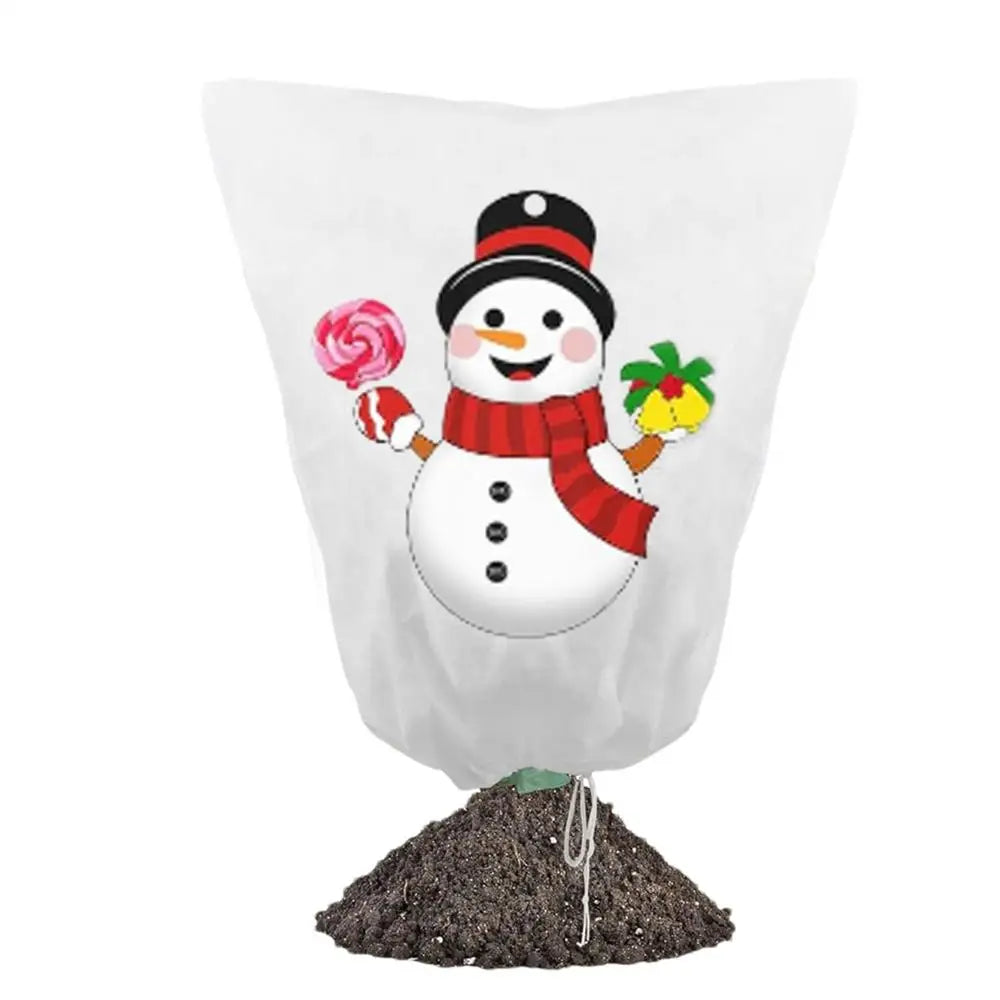 Christmas Print Plant Freeze Protection Cover | Zipper & Drawstring