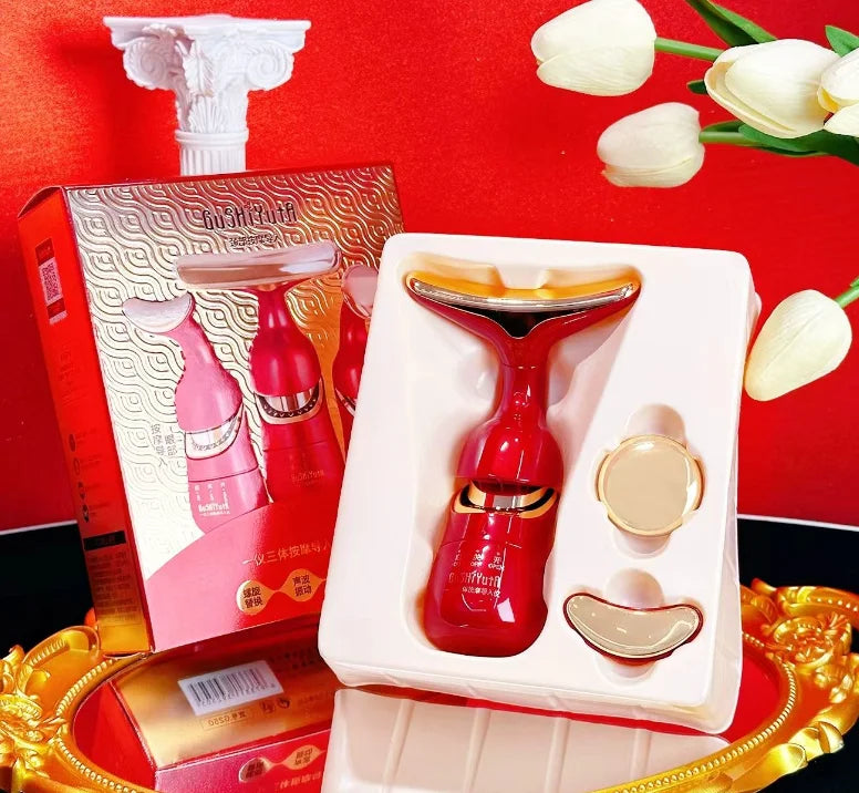 Microcurrent Facial Massager for Lift & Firm Skin, Reduce Wrinkles on Face Neck & Eyes, Rejuvenation Device Peaceful Pleasures Health and Wellness red