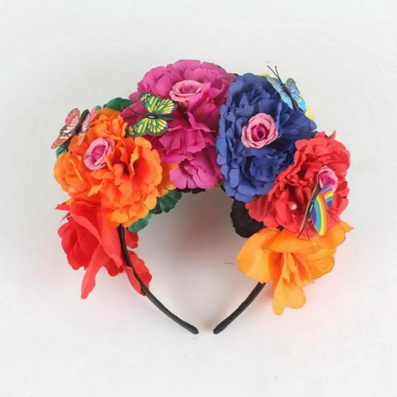 Halloween Colorful Peony Flower Headband Fairy Butterfly Mexican