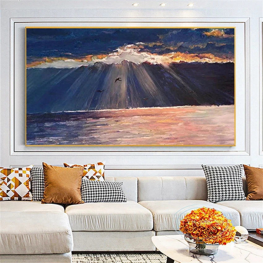 Living Room Bedroom Custom Picture 100% Hand Painted Sunrise Abstract Art Poster Wall Decor Mural Modern Acrylic Oil Painting Peaceful Pleasures Health and Wellness