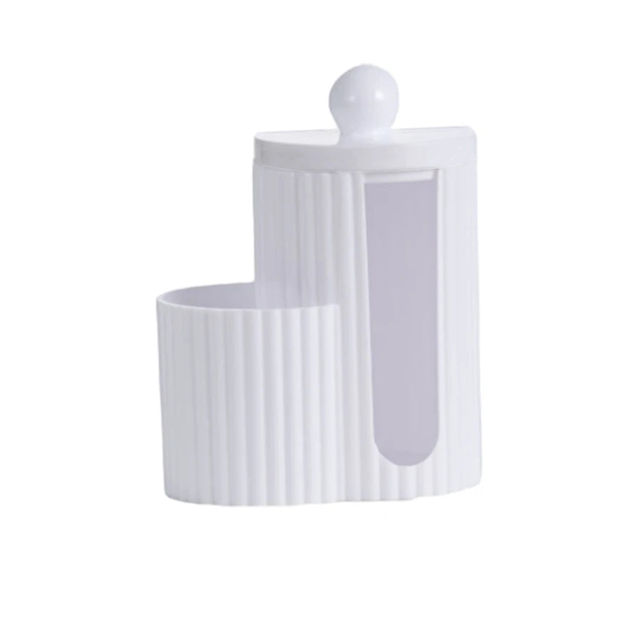 2-Grid Q-tip & Cotton Ball Dispenser Canister – Plastic Vanity Organizer for Cotton Swabs, Rounds & Pads
