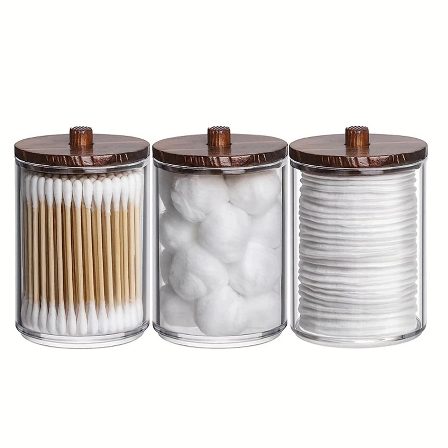 Qtip Holder & Apothecary Jars – Clear Plastic Bathroom Storage Containers (1/2/3/4 Pack)