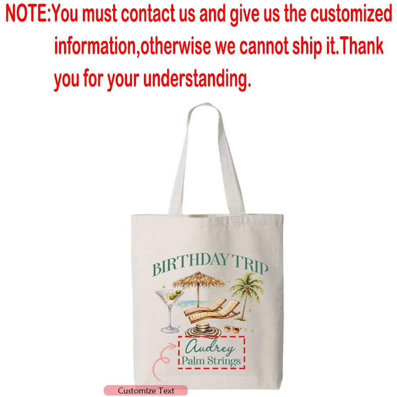 Personalized Birthday Trip Canvas Tote Bag | Beach Party Gift Personalized Canvas Tote Peaceful Pleasures Health and Wellness custom B 45x34x10cm