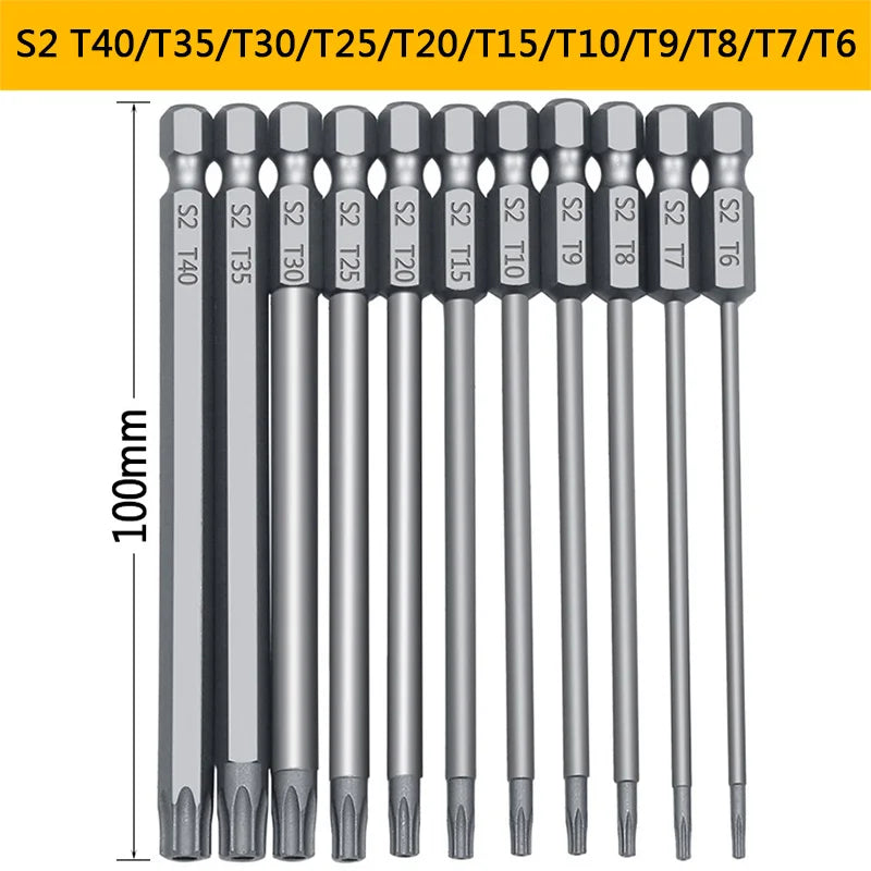 11-Pc Torx Security Bit Set T6–T40 | Magnetic 1/4" Hex Bits Peaceful Pleasures Health and Wellness GZ162-100mm11pcs
