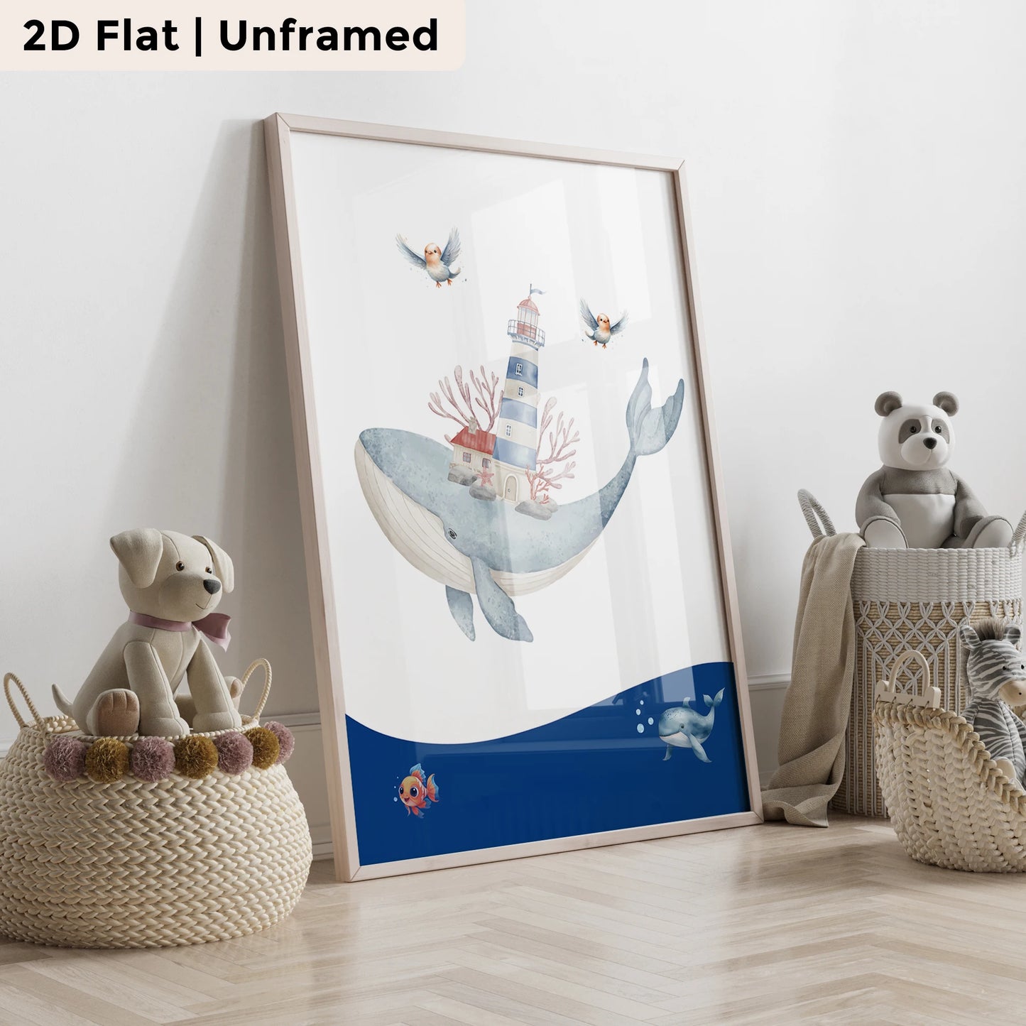 3-Piece Blue Ocean Whale Canvas Wall Art | Kids Room Decor