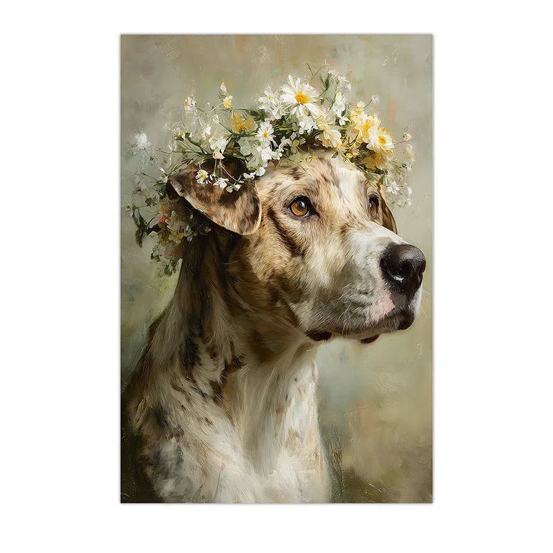 Vintage Puppy Flower Crown Canvas Wall Art | Dog Poster Print Canvas Wall Art Peaceful Pleasures Health and Wellness 04 50x70cm NoFrame China Mainland