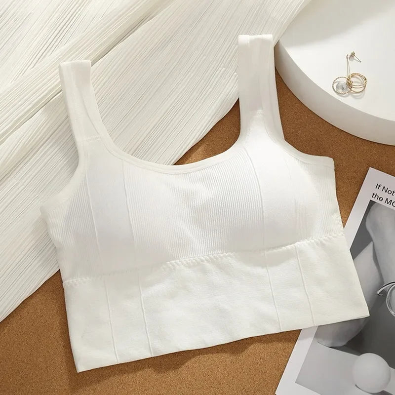 Women's No Steel Ring Gathered Sports Underwear Summer New Breathable Inner and Outer Wear Vest Sports Top Woman Gym Sport Bra Peaceful Pleasures Health and Wellness White Top One size(40-60kg)