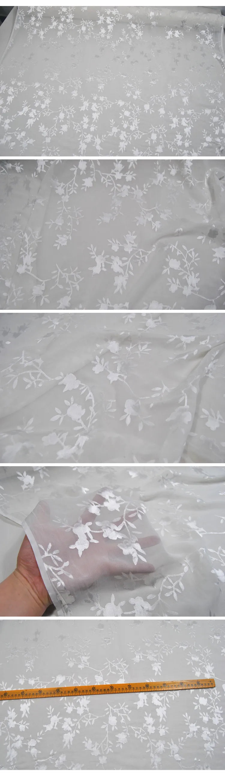 White Flower Mulberry Silk Charmeuse Fabric 140cm – 10mm
