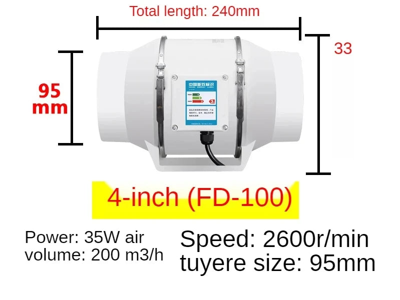 Duct Round 4/6Inch Exhaust Ventilation Fan Kitchen Household Extractor Fan Bathroom Exhaust Fans Peaceful Pleasures Health and Wellness 4inch EU