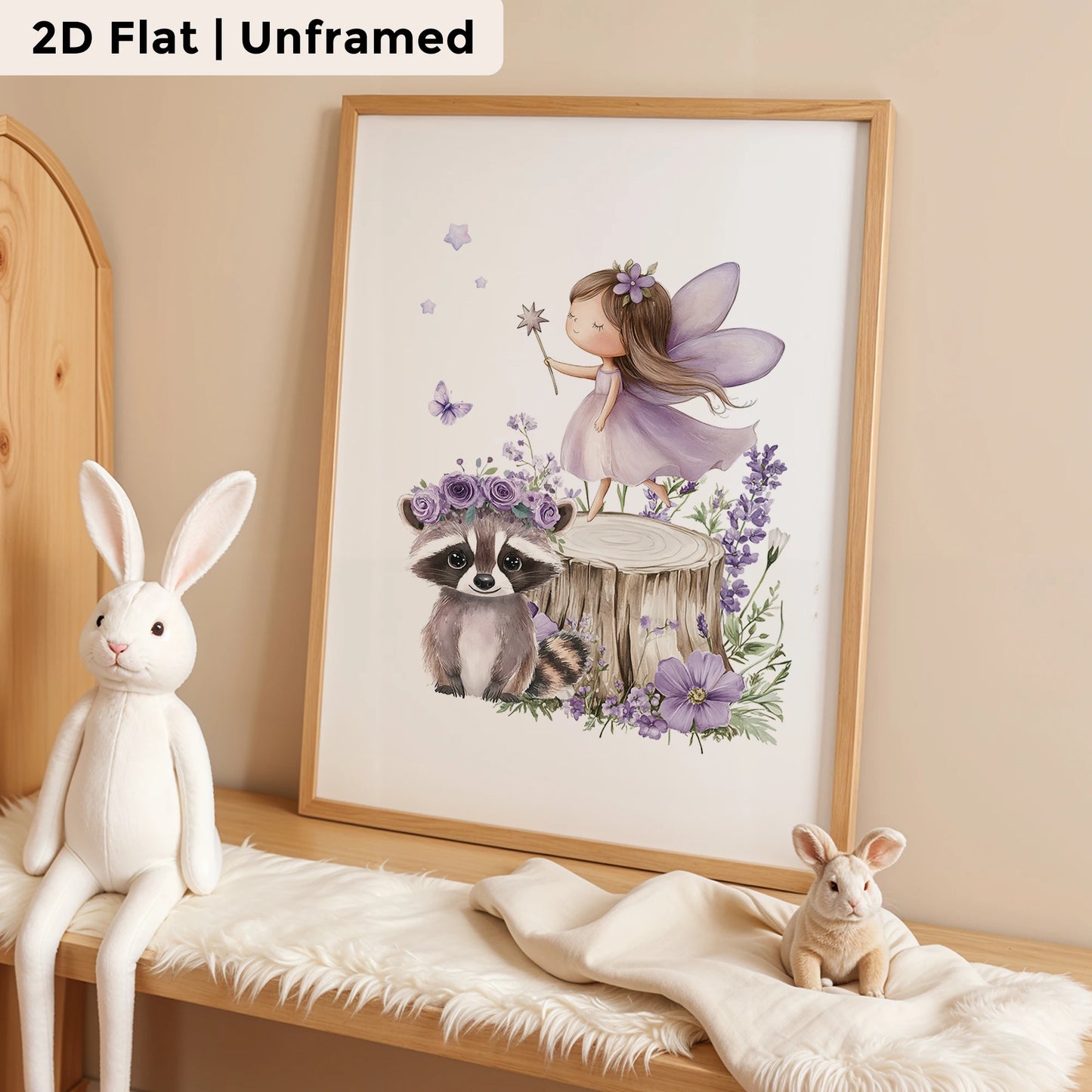 3-Piece Cartoon Purple Raccoon Canvas Wall Art | Kids Room Decor